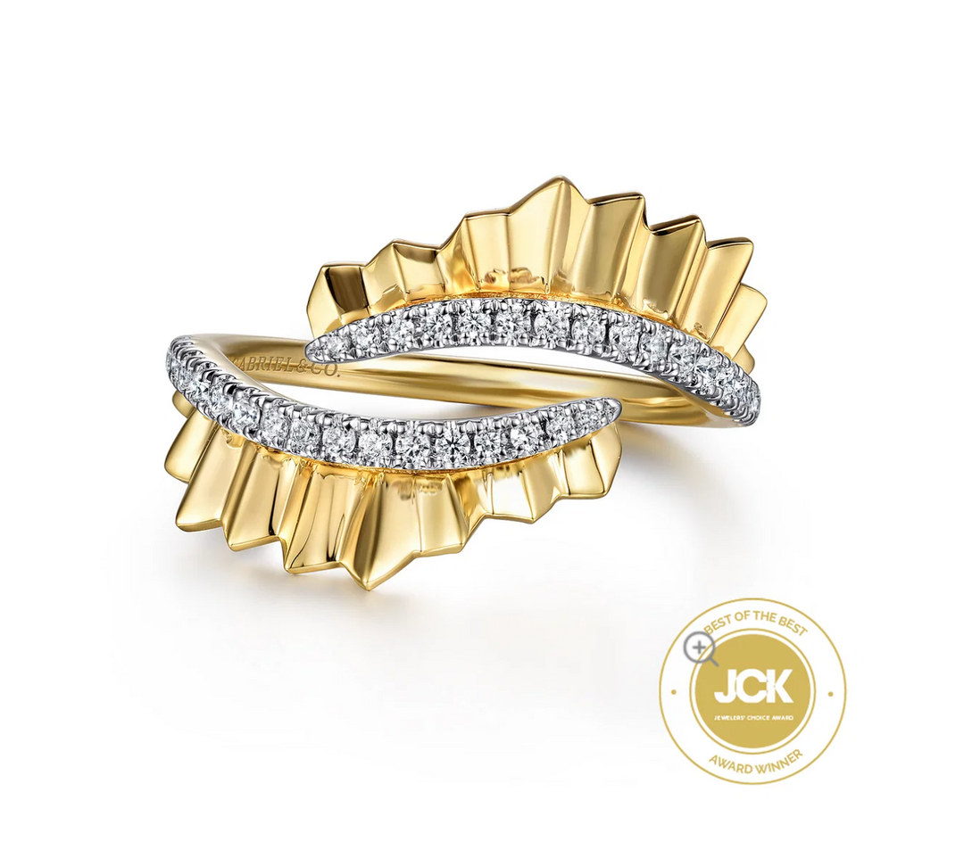 14K Yellow Gold Diamond Bypass Ring with Diamond Cut Texture LR52414Y45JJ