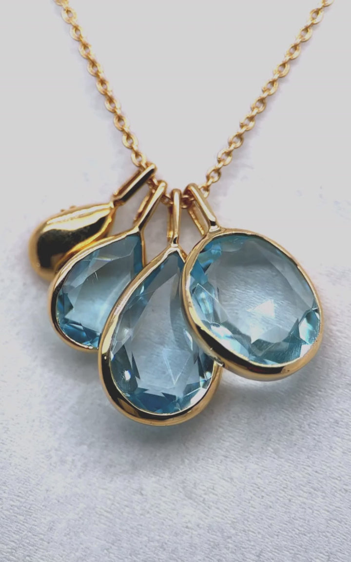 14K Yellow Gold and Blue Topaz 4-Pendant Necklace