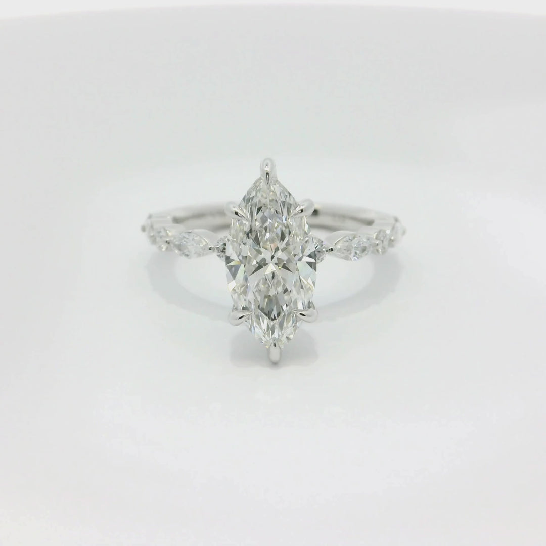 2.56 TCW Marquise Lab Diamond Stylish Engagement Ring in 14K White Gold