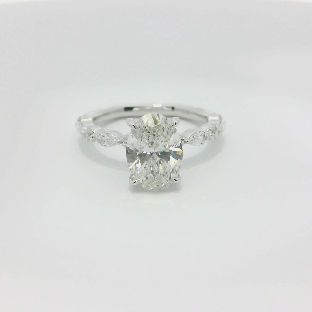 2.57 TCW Oval Lab Diamond Stylish Engagement Ring in 14K White Gold