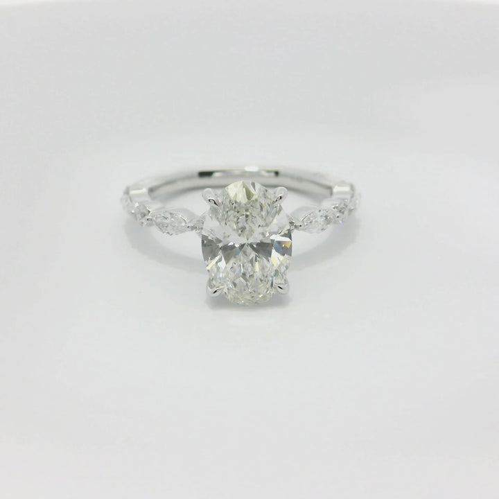 2.57 TCW Oval Lab Diamond Stylish Engagement Ring in 14K White Gold