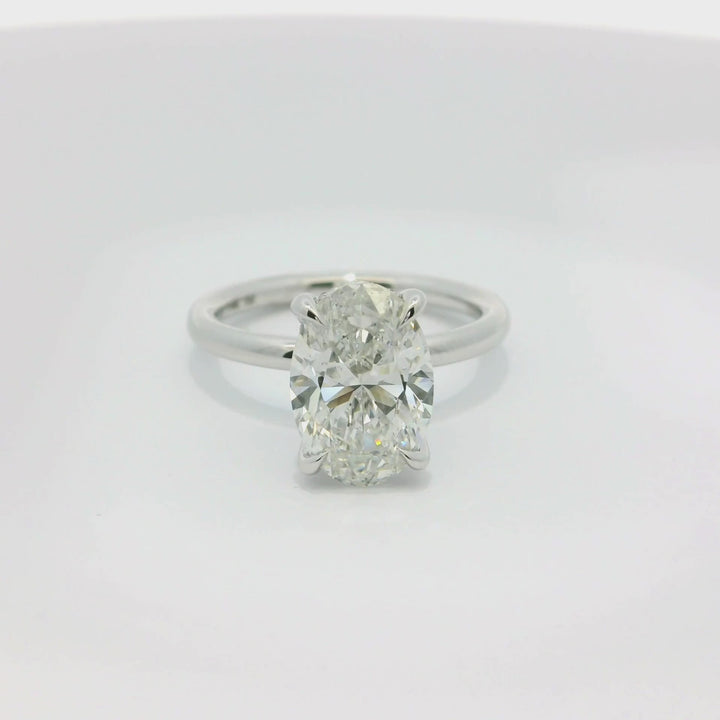 3.21 TCW Oval Lab Diamond Hidden Halo Engagement Ring in 14K White Gold