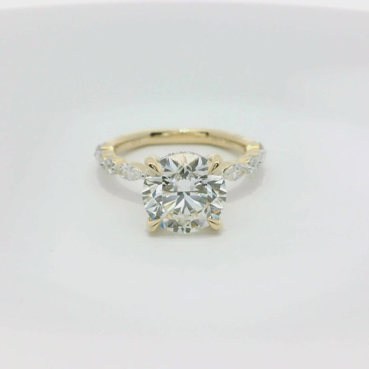 3.61 TCW Round Lab Diamond Stylish Engagement Ring in 14K Yellow Gold