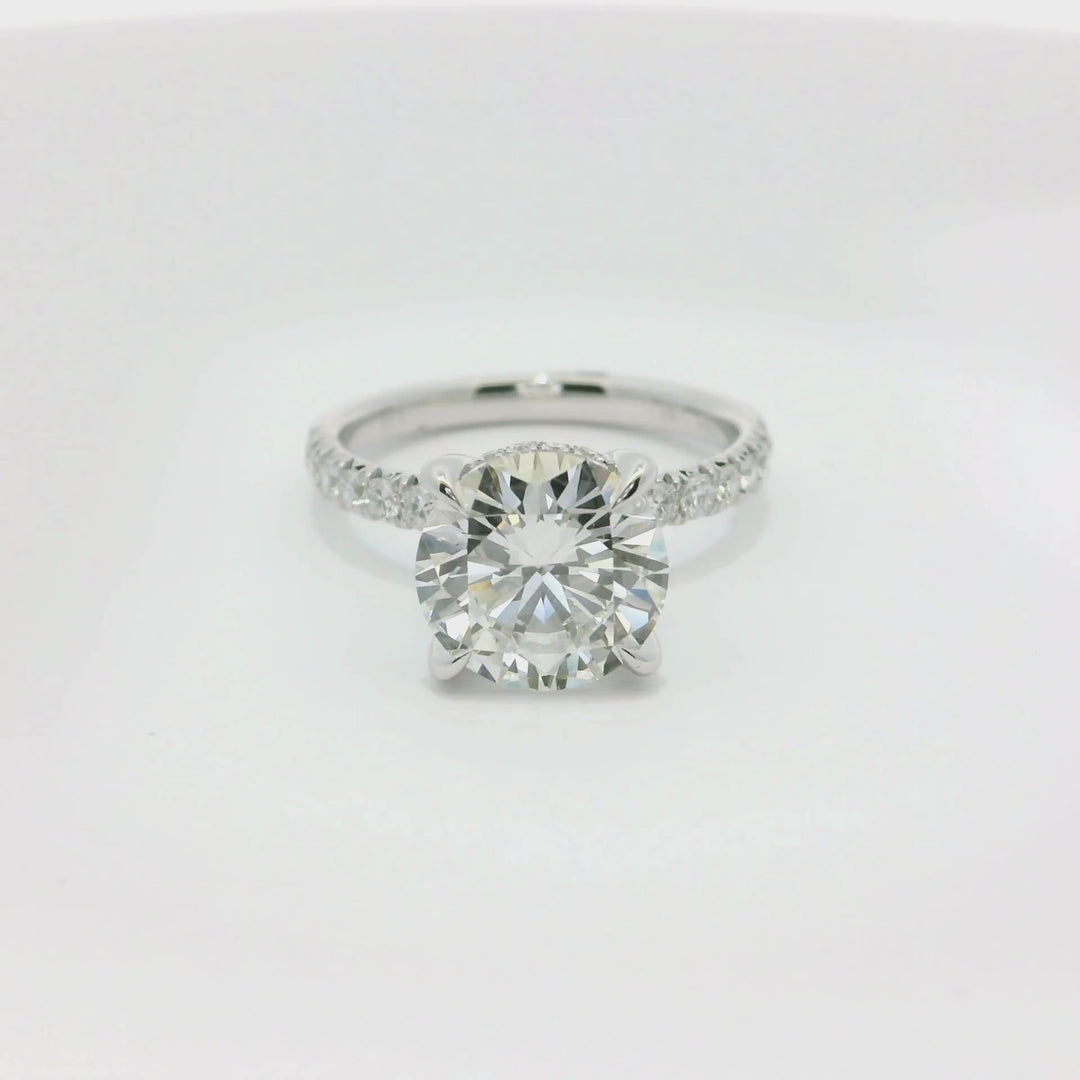 3.47 TCW Round Lab Diamond Pavé Engagement Ring in 14K White Gold