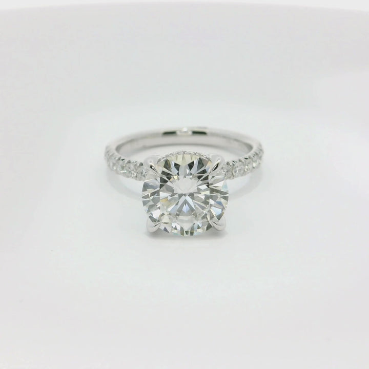 3.47 TCW Round Lab Diamond Pavé Engagement Ring in 14K White Gold