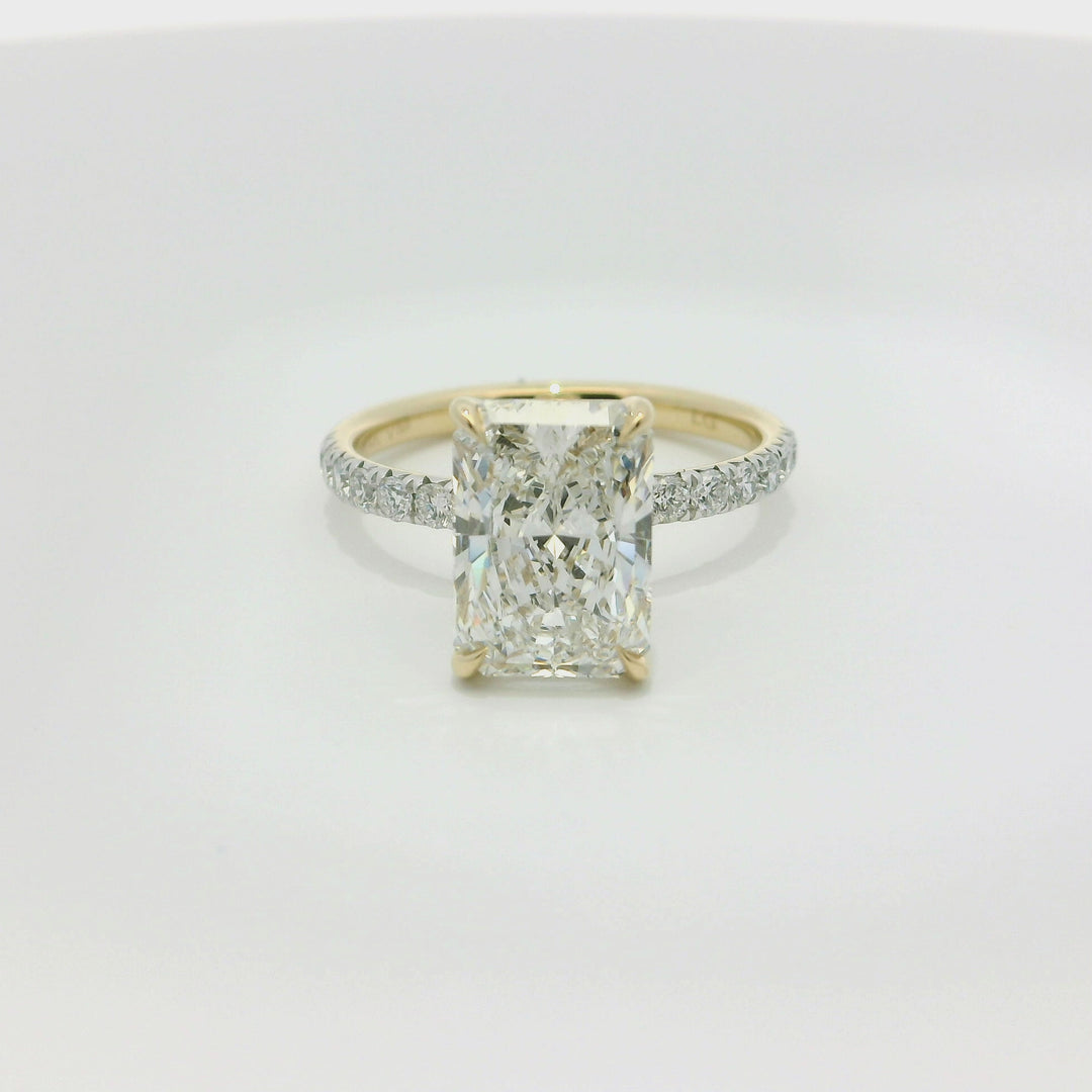 3.51 TCW Radiant Lab Diamond Pavé Engagement Ring in 14K Yellow Gold