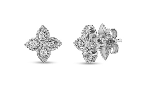 Pair of diamond and white gold stud earrings with flower design by Roberto Coin