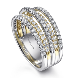 14K Yellow-White Gold Layered Wide Band Diamond Ring