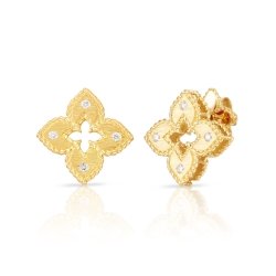 Roberto Coin Venetian Princess 18K Yellow Gold Small Diamond Pave Flower Stud Earrings