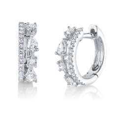 14K White Gold 2-Row Mixed Shape Diamond Huggie Earrings  SC55025099